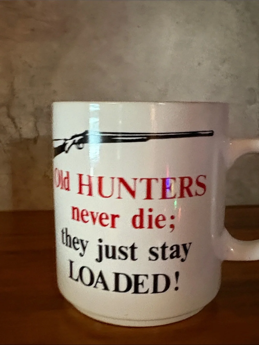 White 'Old Hunters Never Die' Ceramic Funny Vintage Coffee Mug Great Gift